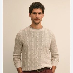 Brooks Brothers Men's 100% Linen Cable-Knit Crewneck Sweater in light yellow